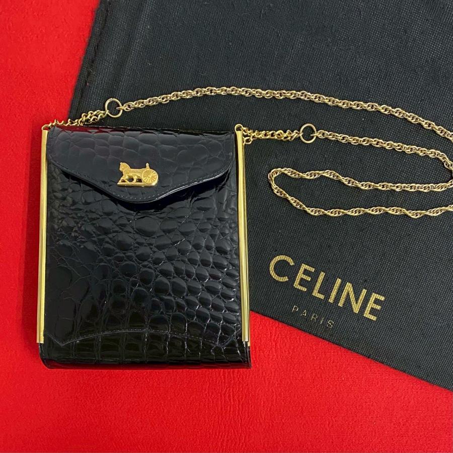 CELINE 極 美品 セリーヌ ヴィンテージ 馬車金具 エンボス レザー  