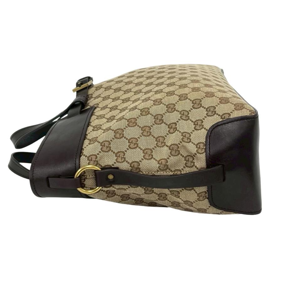美品✨ GUCCI GGキャンバス レザー トートバッグ 茶 ブラウン GUCCI（グッチ） 極 美品 ロゴ 金具 GG 柄 キャンバス レザー 本革