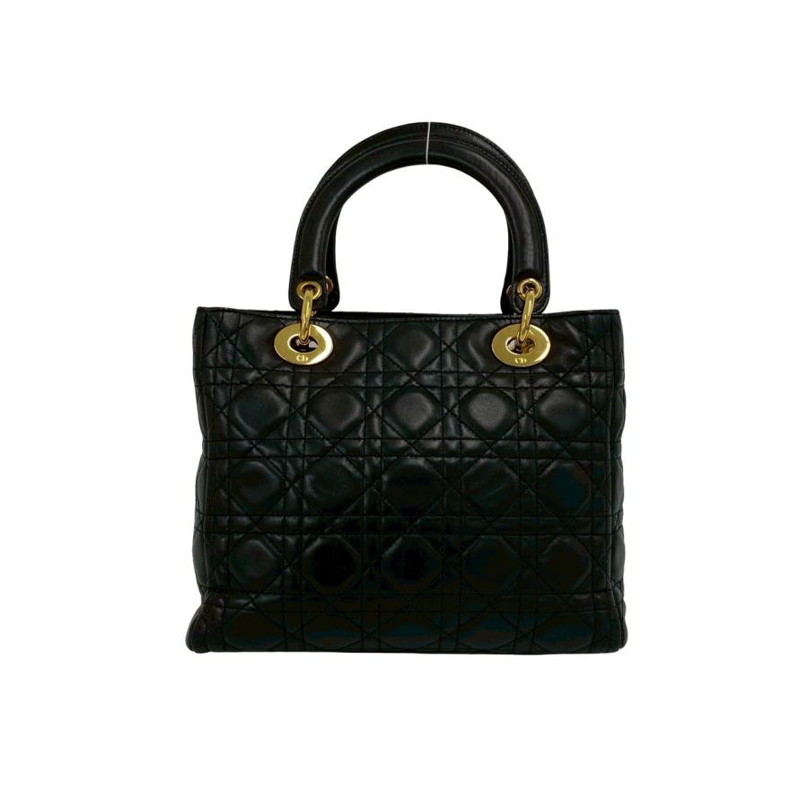 Christian Dior 黒 レザー ハンドバッグ 保存袋付き 極 美品 袋付 Christian Dior ディオール レディディオール カナージュ