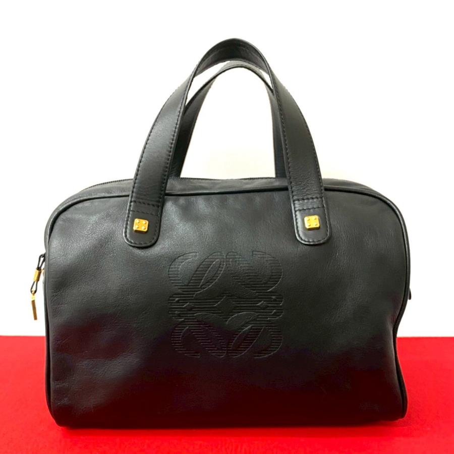 ロエベ LOEWE ミニボストンバッグ ブラック アナグラムロゴ レザー 黒