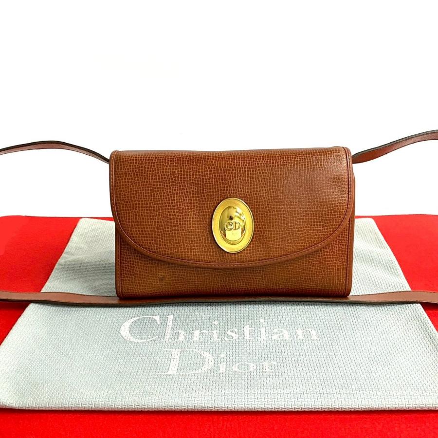 極 美品 Christian Dior クリスチャンディオール CD ロゴ 金具 レザー 