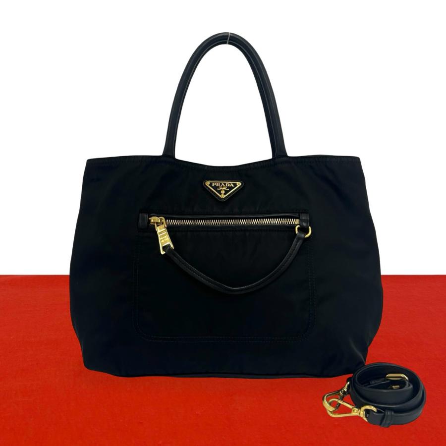 ✨️極美品✨PRADA ミニトートバッグハンドバック 三角プレート ナイロン 黒 PRADA（プラダ） 極 美品 三角ロゴ 金具 ナイロン レザー 本革 2way