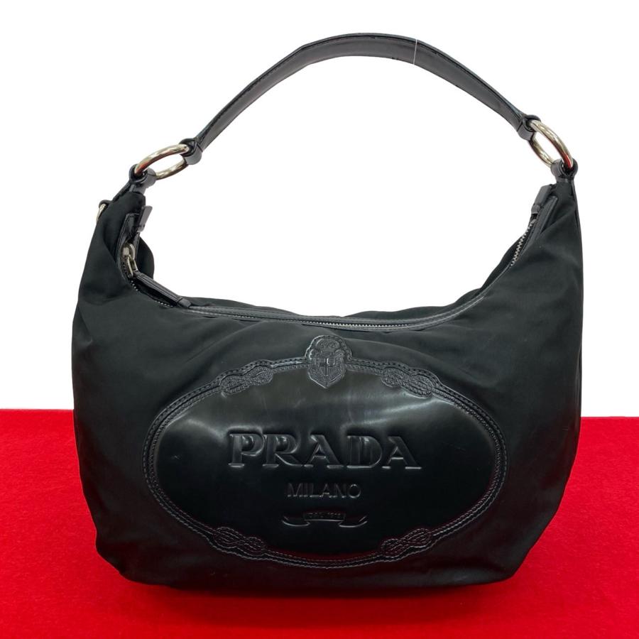 PRADA（プラダ） 極 美品 ロゴ ナイロン パテントレザー 本革