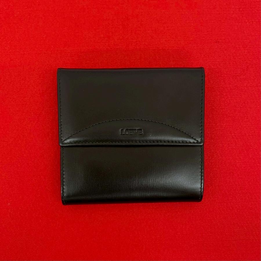 LOEWE 未使用保管品 ロエベ ロゴ レザー 本革 二つ折り 財布 ミニ  