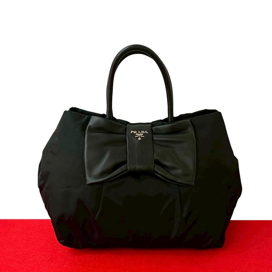 極 美品 プラダ 三角ロゴ レザー ナイロン ミニ トートバッグ ハンドバッグ