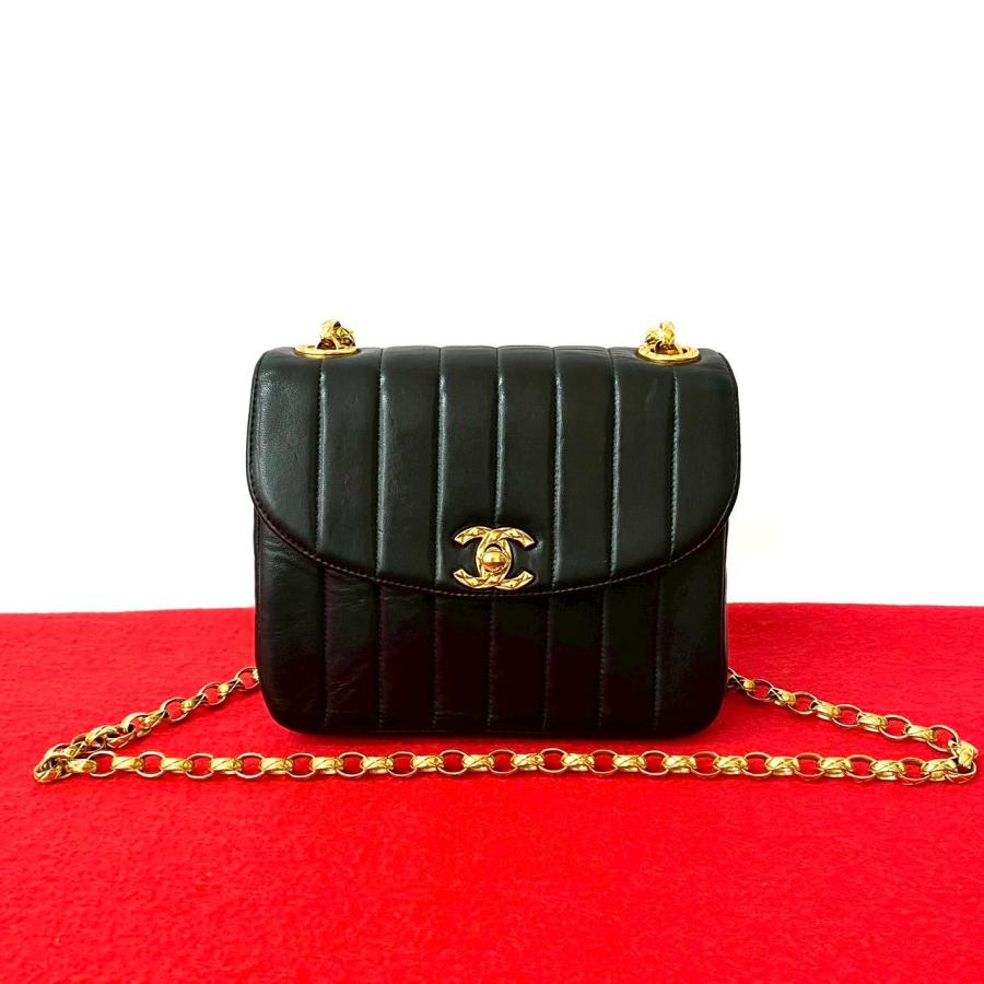 極 美品 シール有 2番台 CHANEL シャネル ヴィンテージ ココ ラムスキン レザー 本革 チェーン ショルダーバッグ ブラック  34851 CHANEL（シャネル） 極 美品 シール有 2番台 ヴィンテージ ココ