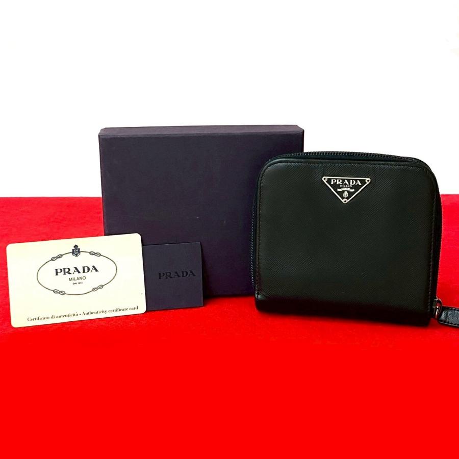 PRADA プラダ 本革 レザー ロゴ入り カード入れ 札入れ 二つ折り財布 PRADA プラダ 本革 レザー ロゴ入り カード入れ 札入れ 二つ折り財布