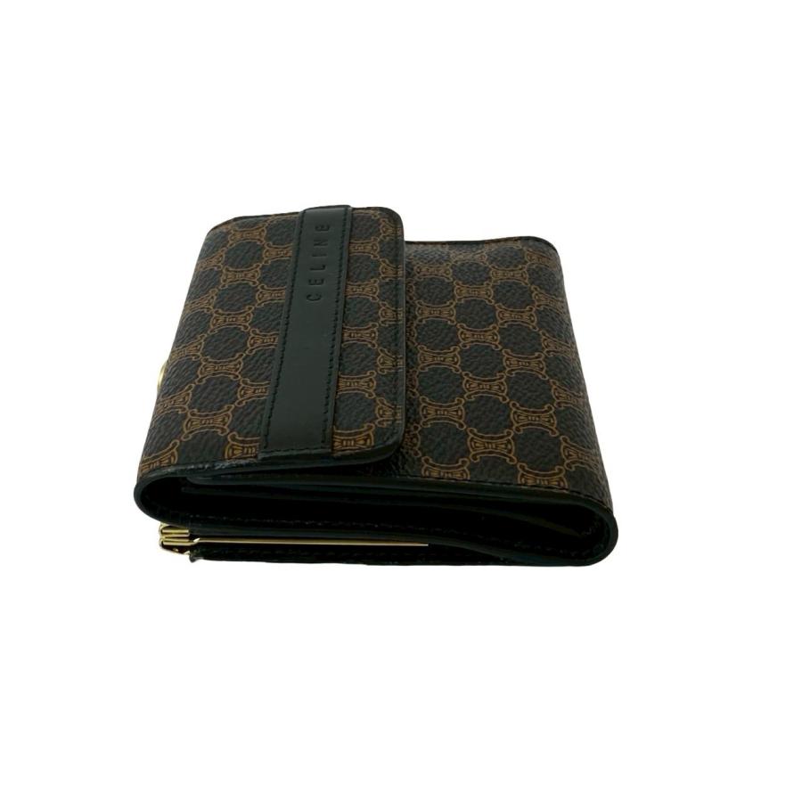 セリーヌ コンパクト折り財布 マカダム Wホックレザー ブラック CELINE セリーヌ 三つ折り財布 マカダム デニム ブラック メンズ