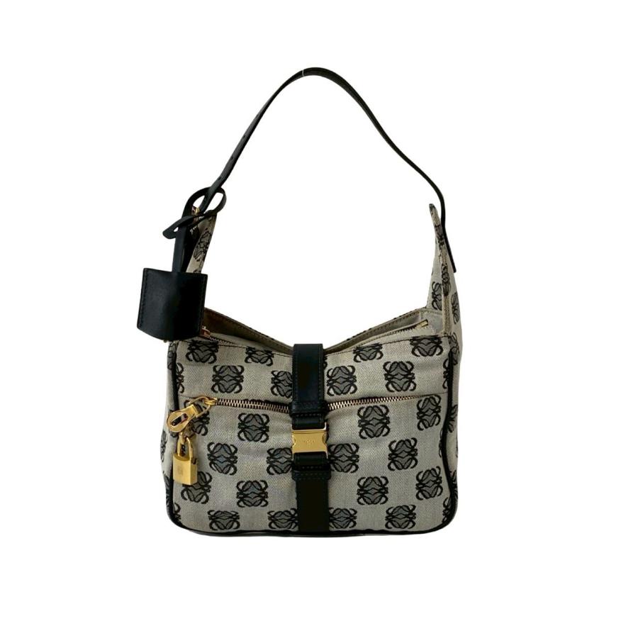 LOEWE 極 美品 ロエベ アナグラム ロゴ 総柄 レザー 本革 キャンバス 