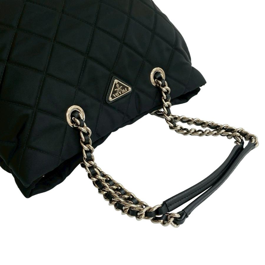 PRADA プラダ チェーン トートバッグ ハンドバッグ 三角プレート 黒色 PRADA プラダ B8484 TESSUTO CITY ナイロン ハンドバッグ