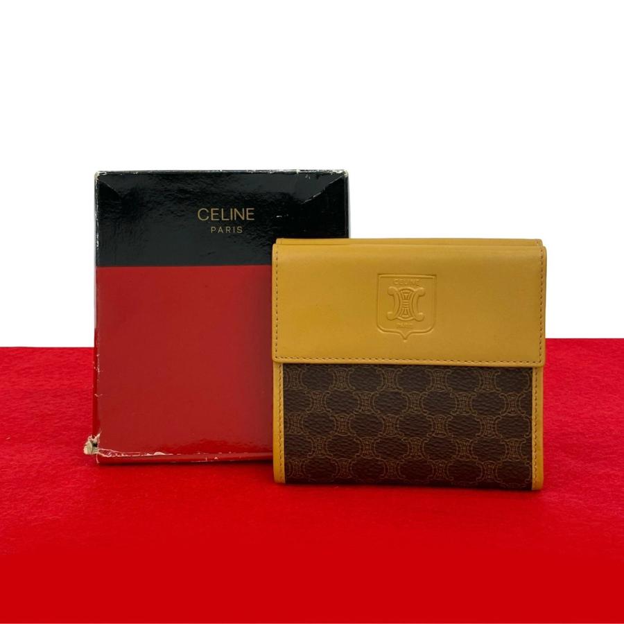 極 美品 箱付 CELINE セリーヌ ヴィンテージ マカダム ブラゾン 柄 レザー 本革 二つ折り 財布 ウォレット ブラウン ベージュ  33672 CELINE（セリーヌ） 極 美品 箱付 ヴィンテージ マカダム ブラゾン 柄
