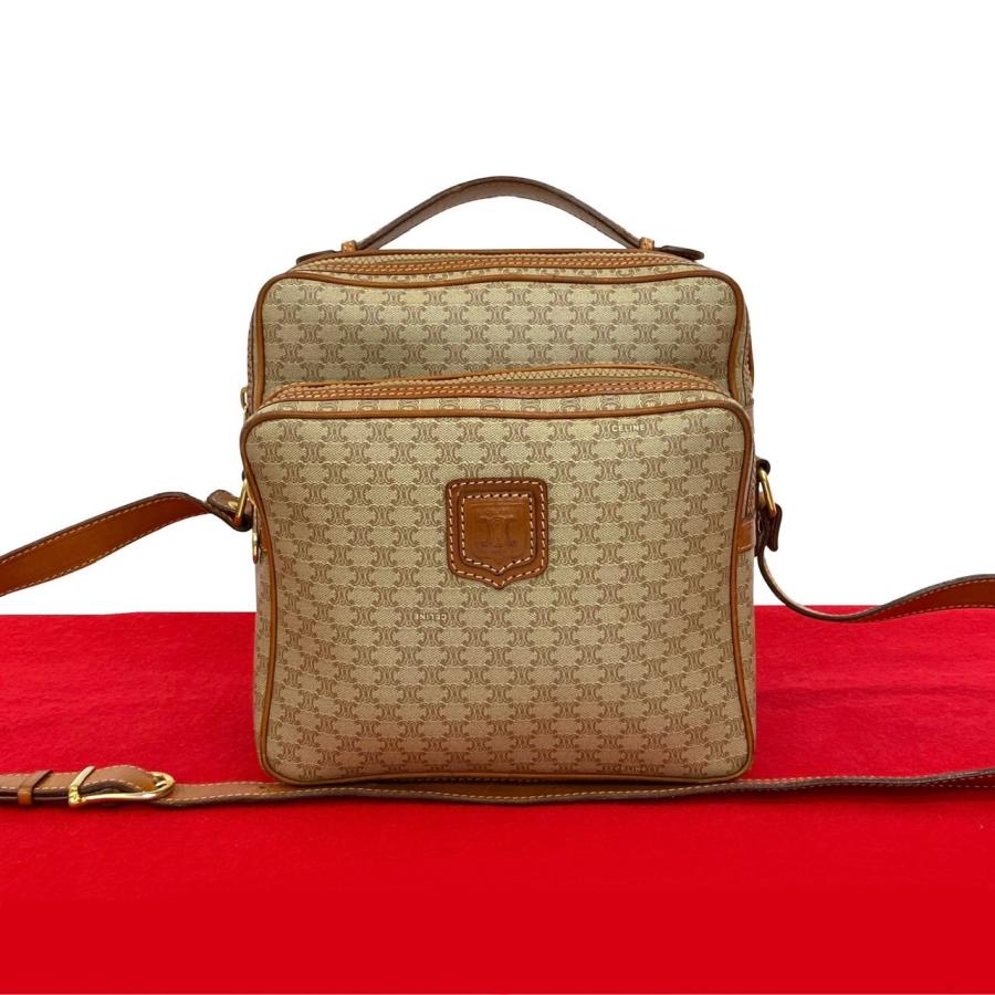 CELINE 極 美品 セリーヌ ヴィンテージ マカダム ブラゾン 柄 レザー 
