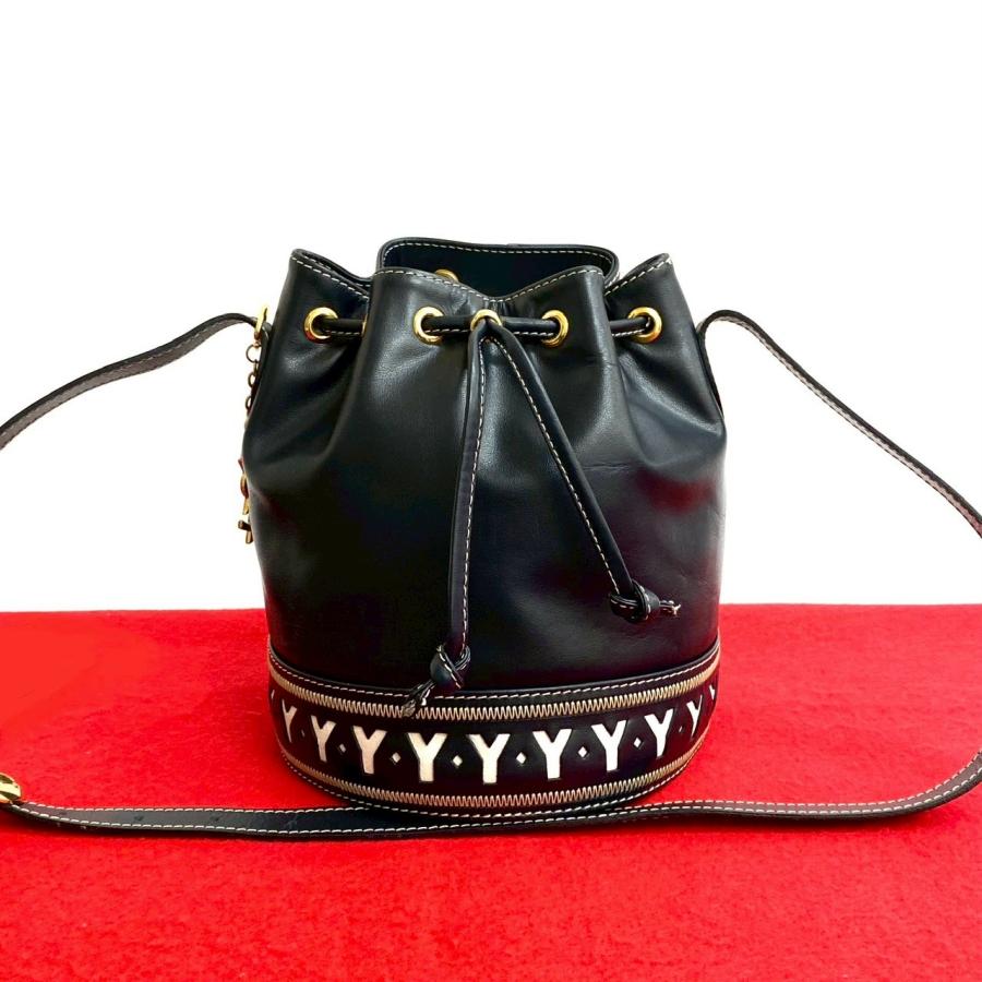 美品 イヴ・サンローラン ヴィンテージ YSL ショルダーバッグ 巾着バッグ Yves Saint Laurent イヴ ・サンローラン レザー 巾着 カット