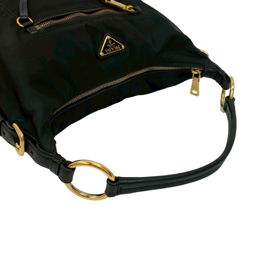 極 美品 PRADA プラダ 三角ロゴ ゴールド 金具 ナイロン レザー 本革 
