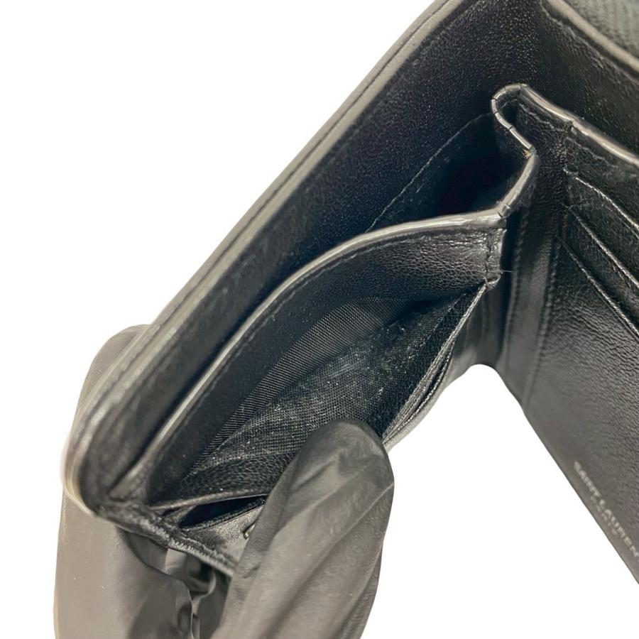 イヴサンローラン レザー 二つ折り財布 シルバーロゴ 美品】サンローラン 二つ折り財布 ブラック YSL シルバーロゴ