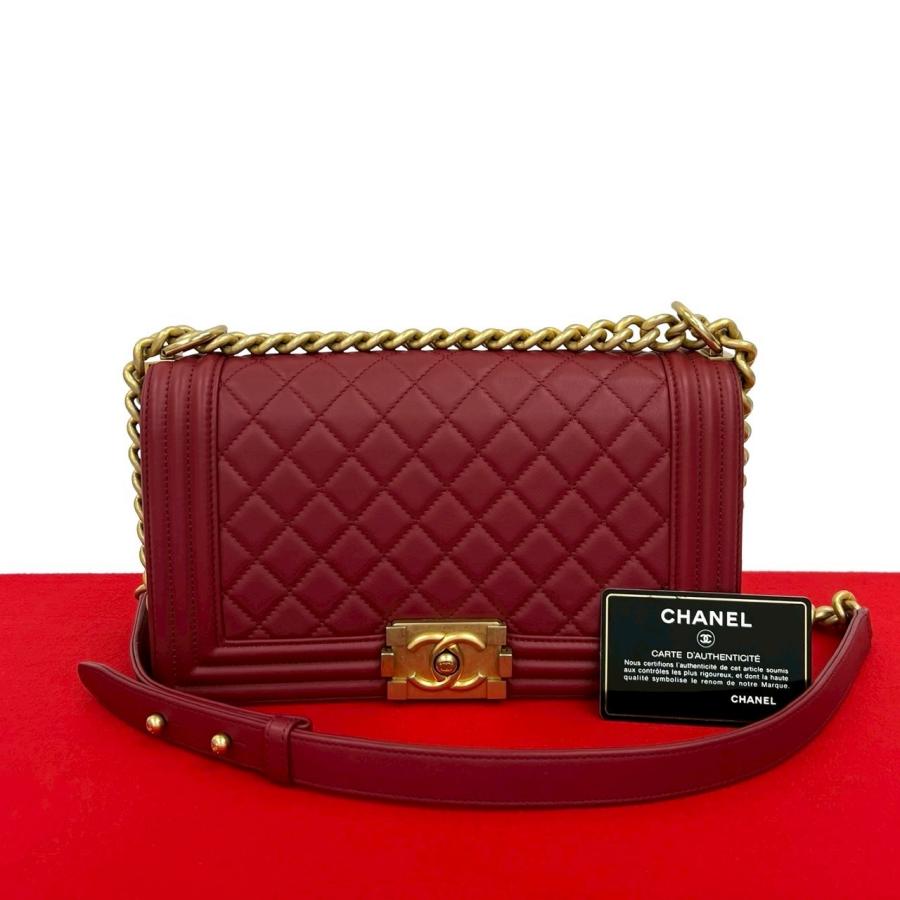 極 美品 カード シール有 25番台 CHANEL シャネル ボーイシャネル ココマーク ラムスキン チェーン ショルダーバッグ レッド 41510 CHANEL - 極 美品 カード シール有 25番台 CHANEL シャネル ボーイ