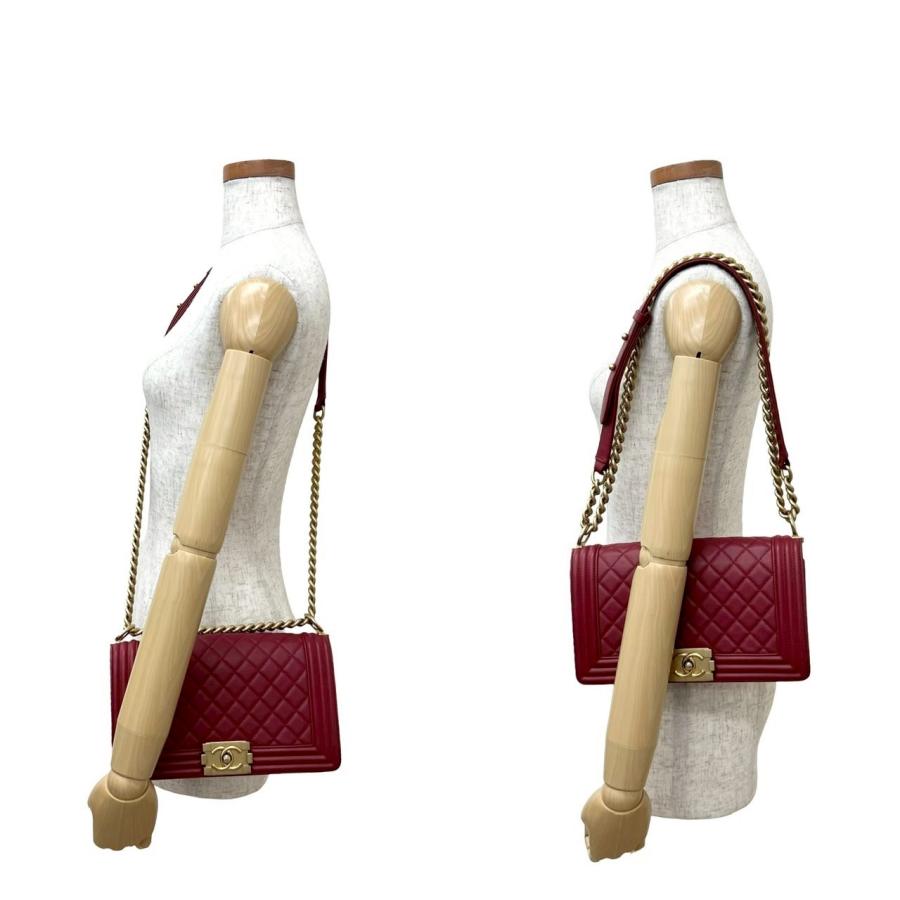 極 美品 カード シール有 25番台 CHANEL シャネル ボーイシャネル ココマーク ラムスキン チェーン ショルダーバッグ レッド 41510 CHANEL（シャネル） 極 美品 カード シール有 25番台 ボーイシャネル