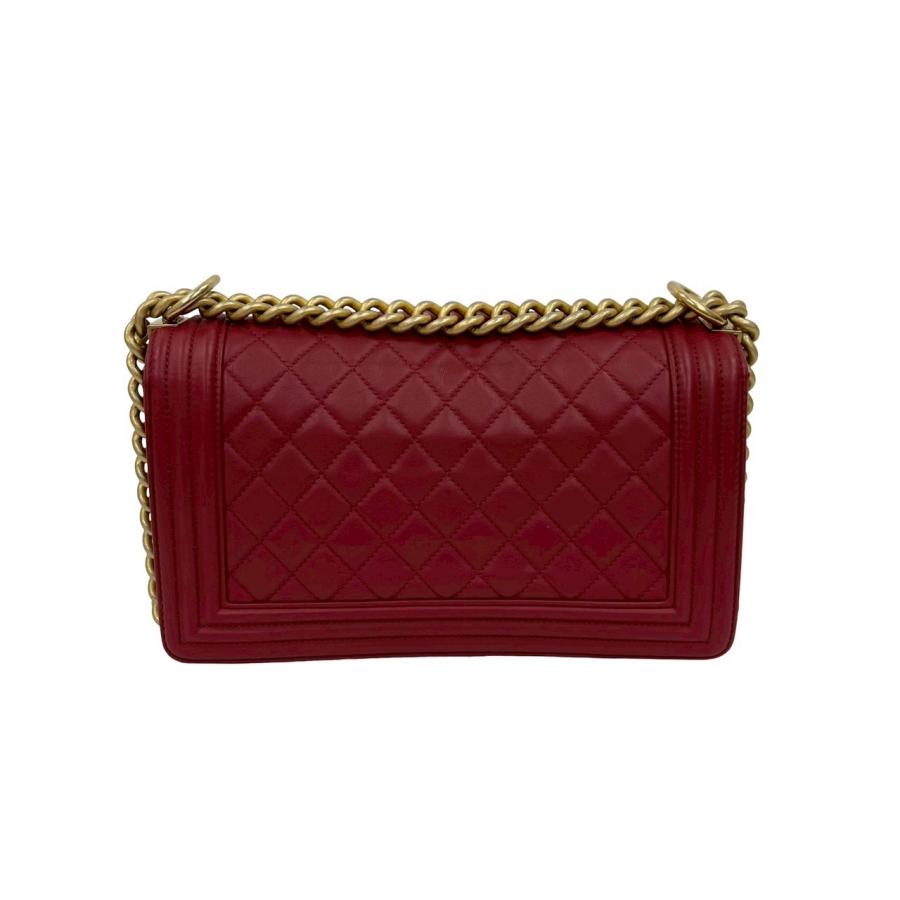 極 美品 カード シール有 25番台 CHANEL シャネル ボーイシャネル ココマーク ラムスキン チェーン ショルダーバッグ レッド 41510 CHANEL（シャネル） 極 美品 カード シール有 26番台 ボーイシャネル