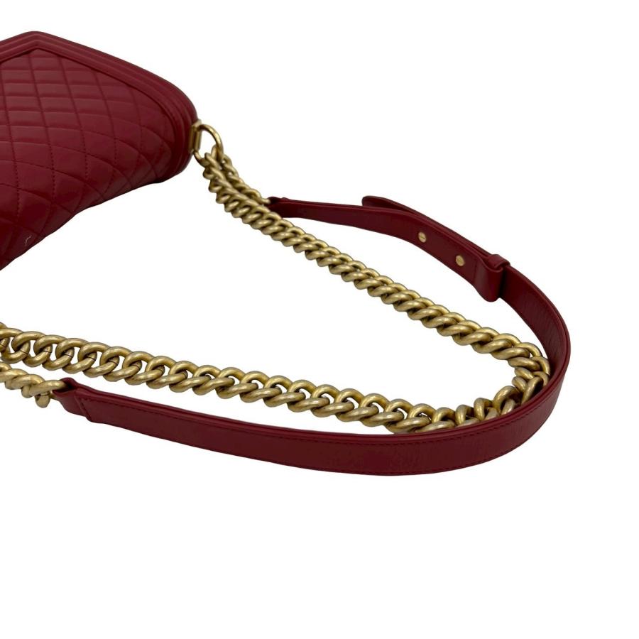極 美品 カード シール有 25番台 CHANEL シャネル ボーイシャネル ココマーク ラムスキン チェーン ショルダーバッグ レッド 41510 CHANEL（シャネル） 極 美品 カード シール有 26番台 ボーイシャネル