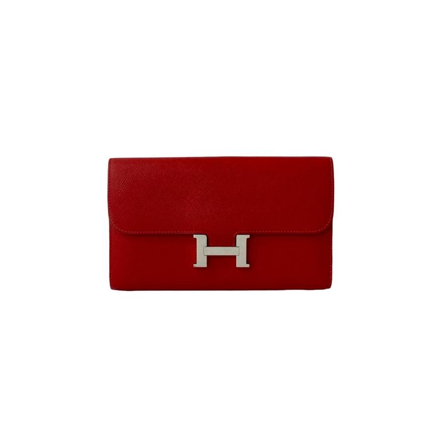 極 美品 □P 刻印 HERMES エルメス コンスタンスロング H 金具 ヴォーエプソン レザー 本革 二つ折り 長財布 ウォレット レッド 29420の画像