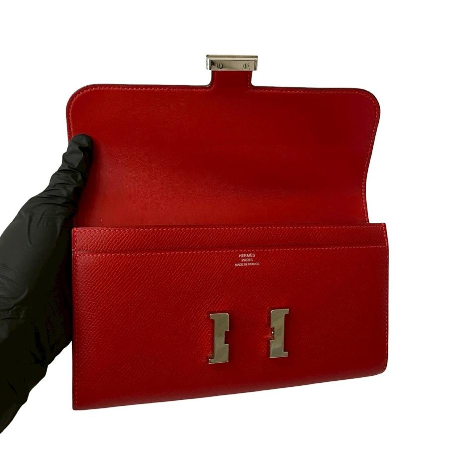 極 美品 □P 刻印 HERMES エルメス コンスタンスロング H 金具 ヴォーエプソン レザー 本革 二つ折り 長財布 ウォレット レッド 29420の画像