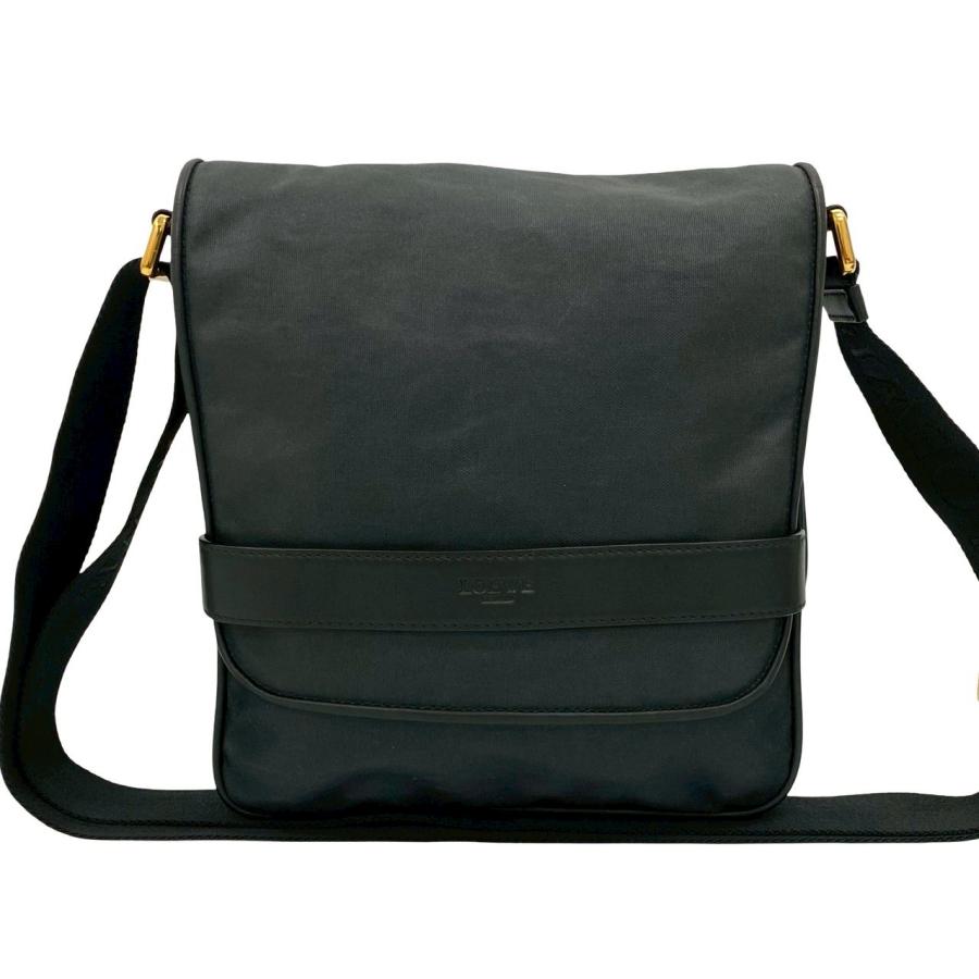 美品✨ ロエベ LOEWE ショルダーバッグ メッセンジャー ロゴ紐 ブラック LOEWE（ロエベ） 極 美品 ロゴ 刻印 レザー 本革 コーティング