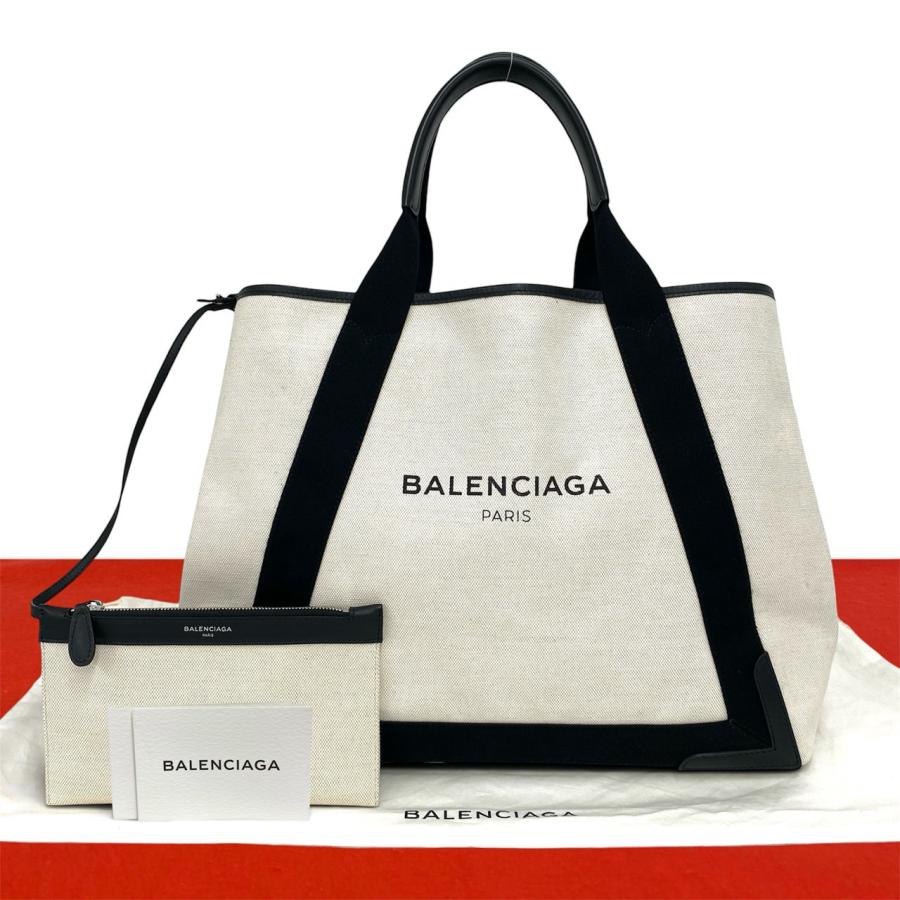 BALENCIAGA バレンシアガネイビーカバスS キャンバスレザー ポーチ付 BALENCIAGA（バレンシアガ） 極 美品 袋付き ネイビーカバス