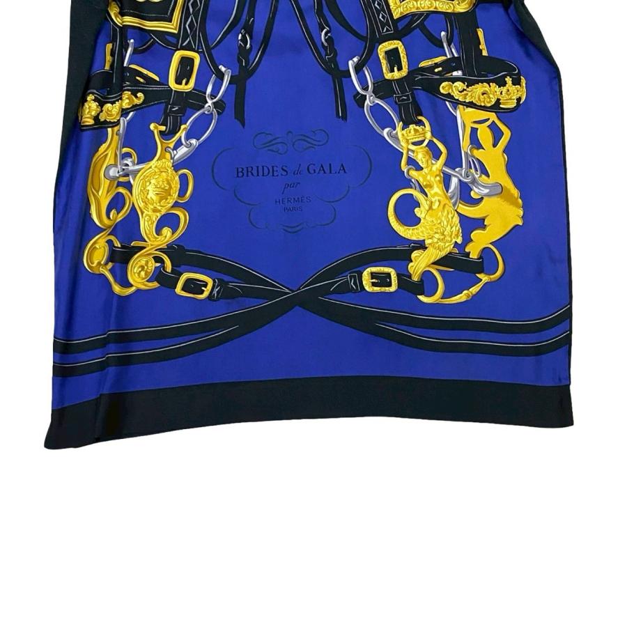極 美品 希少品 HERMES エルメス ブリッド ドゥ ガラ 柄 シルク カシミヤ コットン 長袖シャツ トップス Sサイズ ブラック ブルー 39166 HERMES（エルメス） 極 美品 希少品 ブリッド ドゥ ガラ 柄 シルク