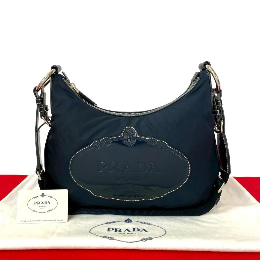PRADA（プラダ） 極 美品 袋付き ロゴ 刻印 ナイロン レザー 本革