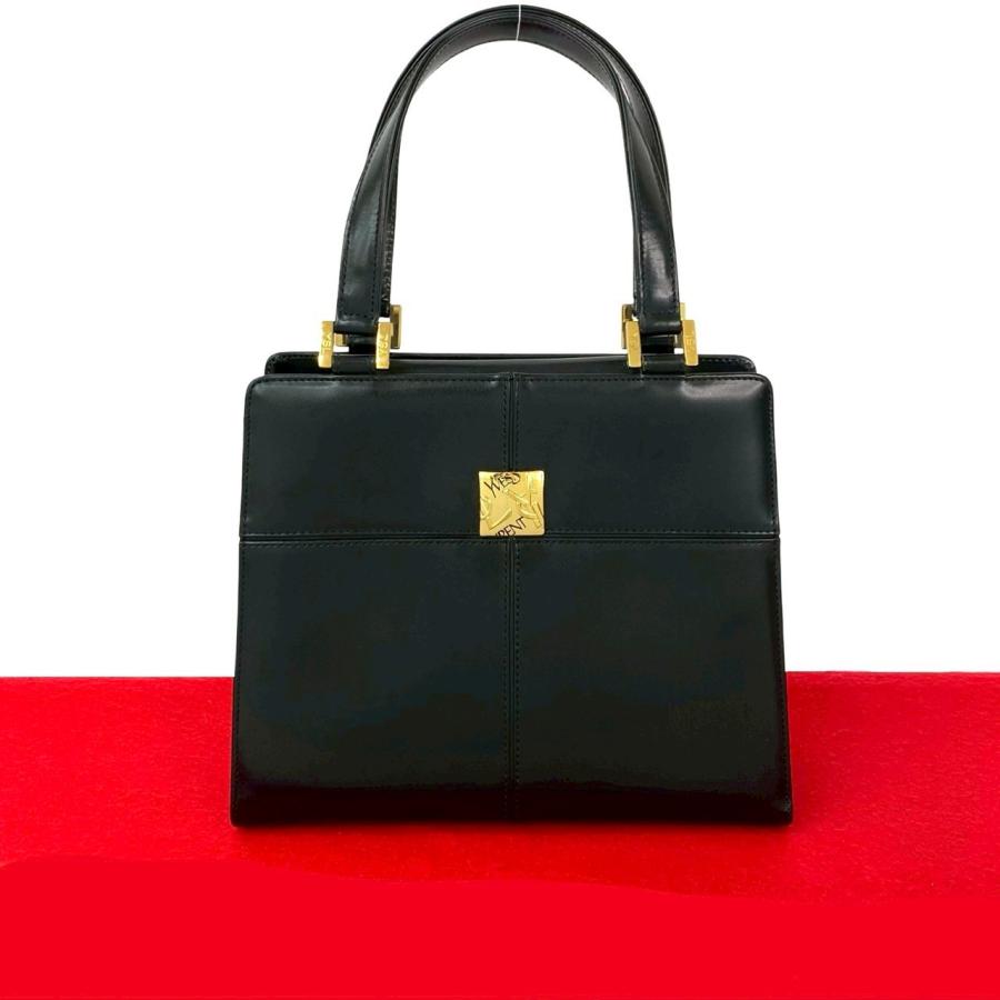YSL 黒 レザーハンドバッグ　ヴィンテージ　ロゴ金具　美品 Yves Saint Laurent（イヴ・サンローラン） 極 美品 ヴィンテージ YSL