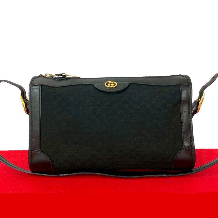 【美品】GUCCI　サコッシュ　GGキャンバスレザーショルダーバッグ　ブラック GUCCI ショルダーバッグ サコッシュ GGキャンバス レザー ブラック