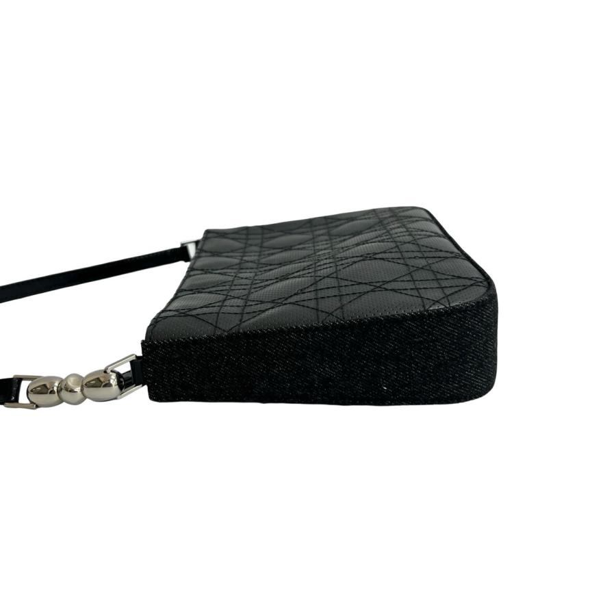 極 美品 袋付き Christian Dior ディオール カナージュ ステッチ パンチング レザー 本革 セミ ワン ショルダーバッグ ブラック 44722 極 美品 袋付き Christian Dior ディオール カナージュ ステッチ