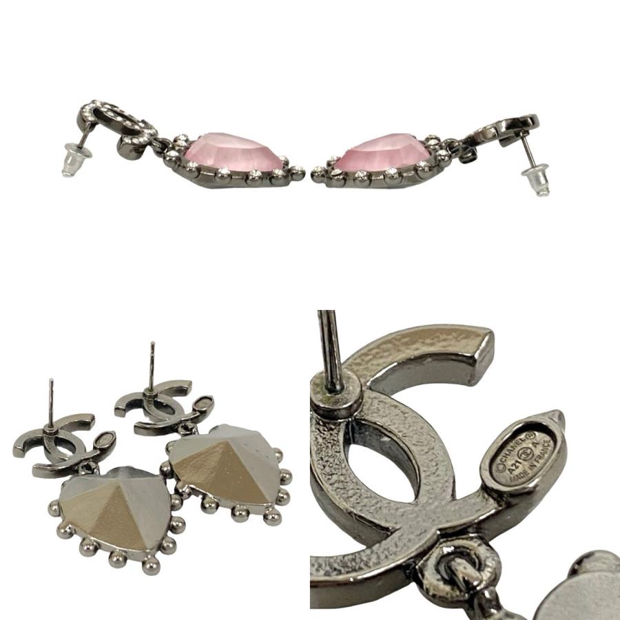 極 美品 箱付き コメあり A21A CHANEL シャネル ココマーク ハート モチーフ メッキ ラインストーン ピアス アクセサリー シルバー 13167の画像