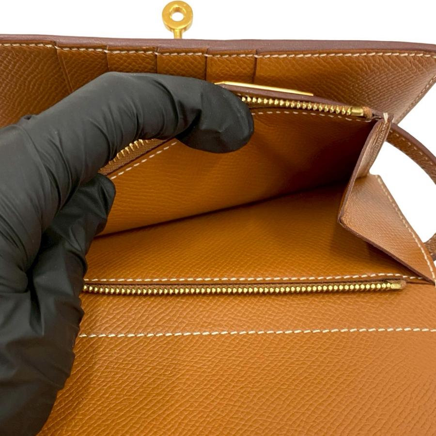 極 美品 D 刻印 HERMES エルメス ケリーウォレット ミディアム ヴォーエプソン レザー 三つ折り財布 ウォレット ゴールド ブラウン 21623_10