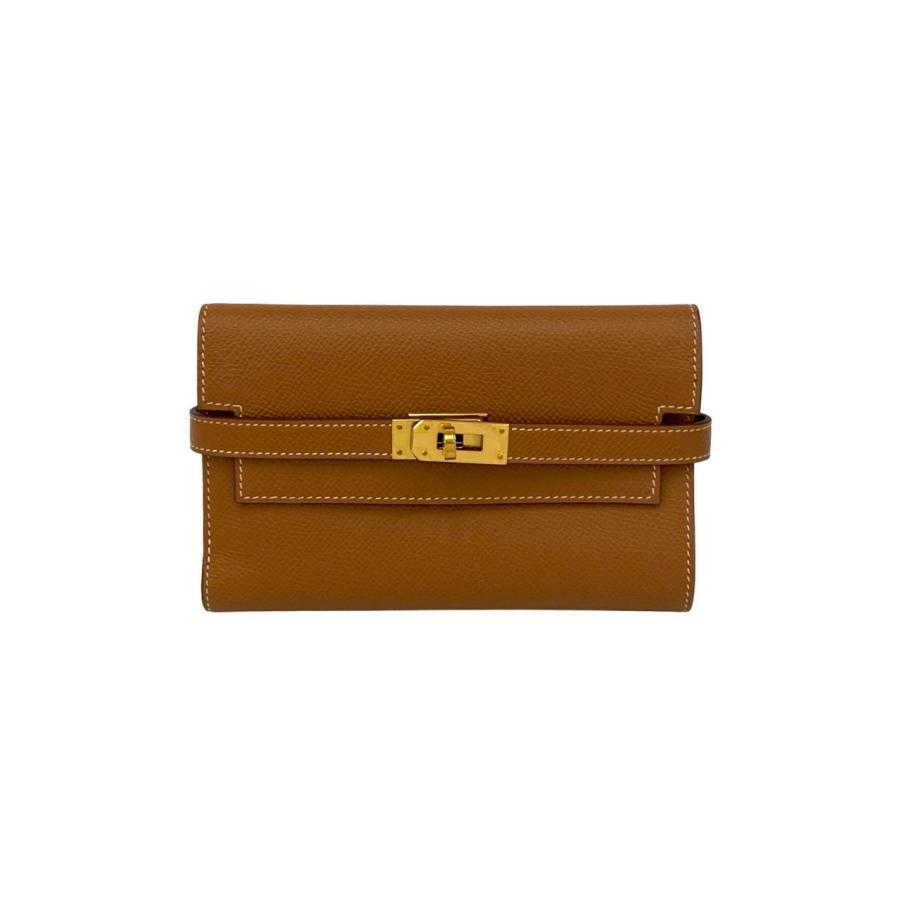 極 美品 D 刻印 HERMES エルメス ケリーウォレット ミディアム ヴォーエプソン レザー 三つ折り財布 ウォレット ゴールド ブラウン 21623_1