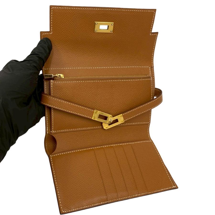 極 美品 D 刻印 HERMES エルメス ケリーウォレット ミディアム ヴォーエプソン レザー 三つ折り財布 ウォレット ゴールド ブラウン 21623_7