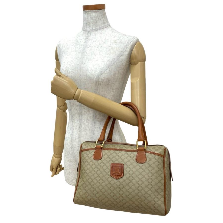 セリーヌ マカダム レザー トリオンフ ロゴ ハンド ボストン バッグ CELINE（セリーヌ） 極 美品 ヴィンテージ マカダム 柄 トリオンフ