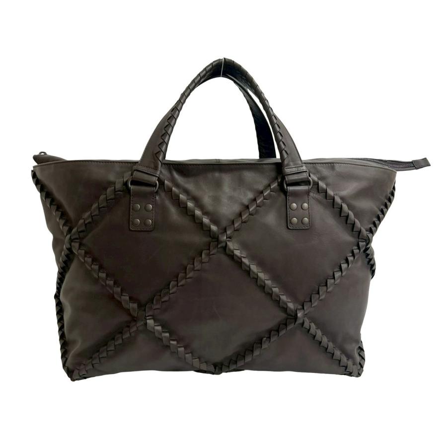 極 美品 希少品 BOTTEGA VENETA ボッテガヴェネタ イントレチャート レザー 本革 ハンドバッグ ボストンバッグ ダーク ブラウン 28874_1