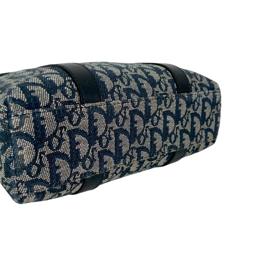 【美品】ディオール　ハンドバッグ　トロッター　総柄　キャンバス　レザー　ネイビー 極 美品 Christian Dior クリスチャンディオール トロッター 柄 レザー