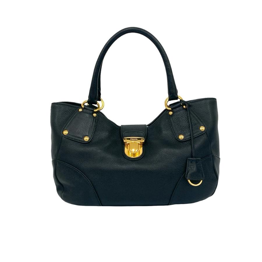 PRADAプラダ ハンドバッグ ミニボストン 三角ロゴ ゴールド金具 黒 PRADA（プラダ） 極 美品 希少品 三角ロゴ ゴールド 金具 レザー 本革