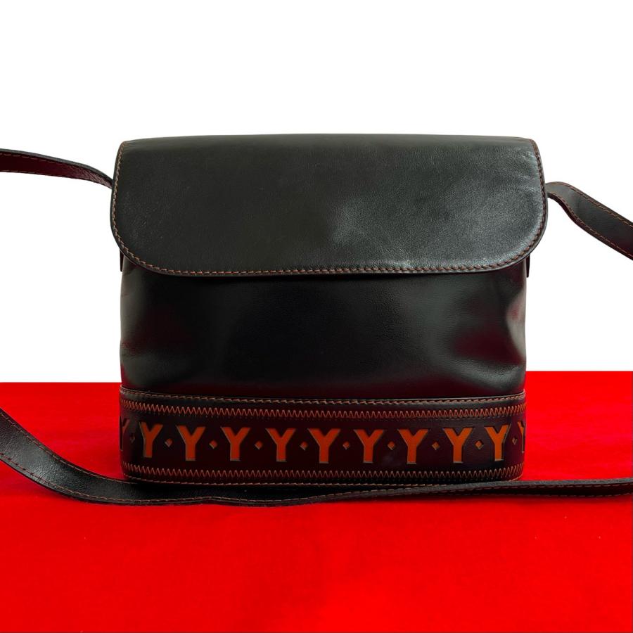 極 美品 YVES SAINT LAURENT イヴサンローラン パンチング カットアウト レザー 本革 ショルダーバッグ ブラック ブラウン 33294 Yves Saint Laurent（イヴ・サンローラン） 極 美品 パンチング カット