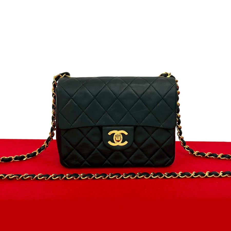 極 美品 シール有 0番台 CHANEL シャネル ミニ マトラッセ ココマーク ラムスキン チェーン ショルダーバッグ ブラック 黒 38366 CHANEL（シャネル） 極 美品 シール有 0番台 ミニ マトラッセ ココ