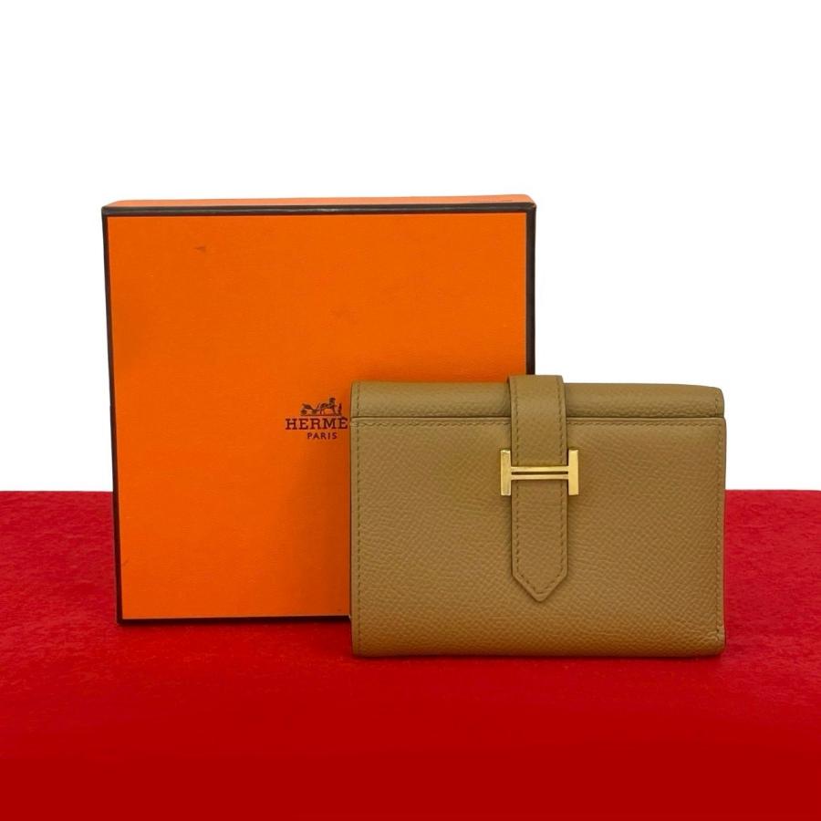 未使用保管品 箱付き U 刻印 HERMES エルメス ベアン コンビネ ヴォーエプソン レザー 本革 三つ折り財布 ミニ ウォレット ベージュ 28712 HERMES - 未使用保管品 箱付き U 刻印 HERMES エルメス ベアン