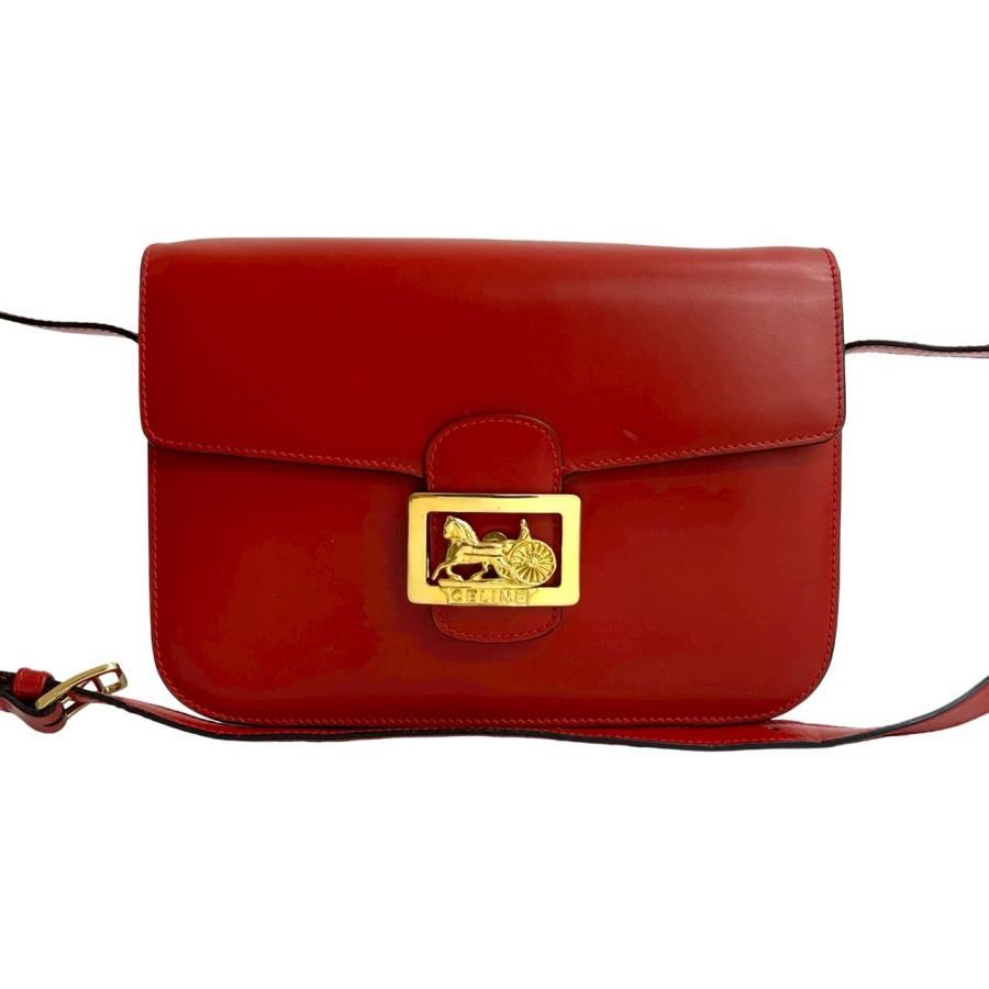 美品！　セリーヌ　CELINE ブギーバッグ　赤 CELINE（セリーヌ） 極 美品 ヴィンテージ 馬車 金具 カーフ レザー 本