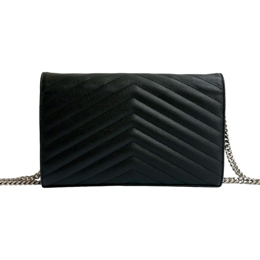 極 美品 SAINT LAURENT PARIS サンローランパリ YSL ロゴ 金具 レザー 本革 チェーン ショルダーバッグ ポシェット ブラック 黒 29237 Yves Saint Laurent（イヴ・サンローラン） 極 美品 SAINT LAURENT