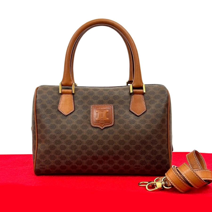 値下げCELINE マカダム トリオンフ スウェード ハンドバッグ ブラウン