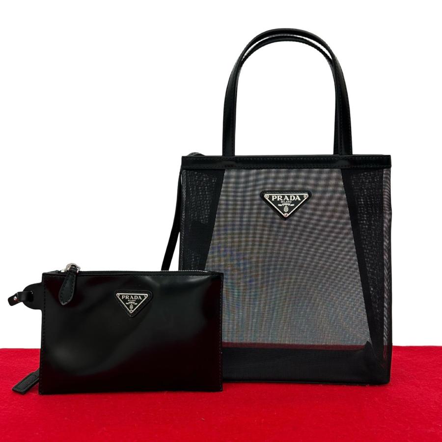 PRADA ブラックポーチ メッシュポケット付き PRADA ブラックポーチ メッシュポケット付き