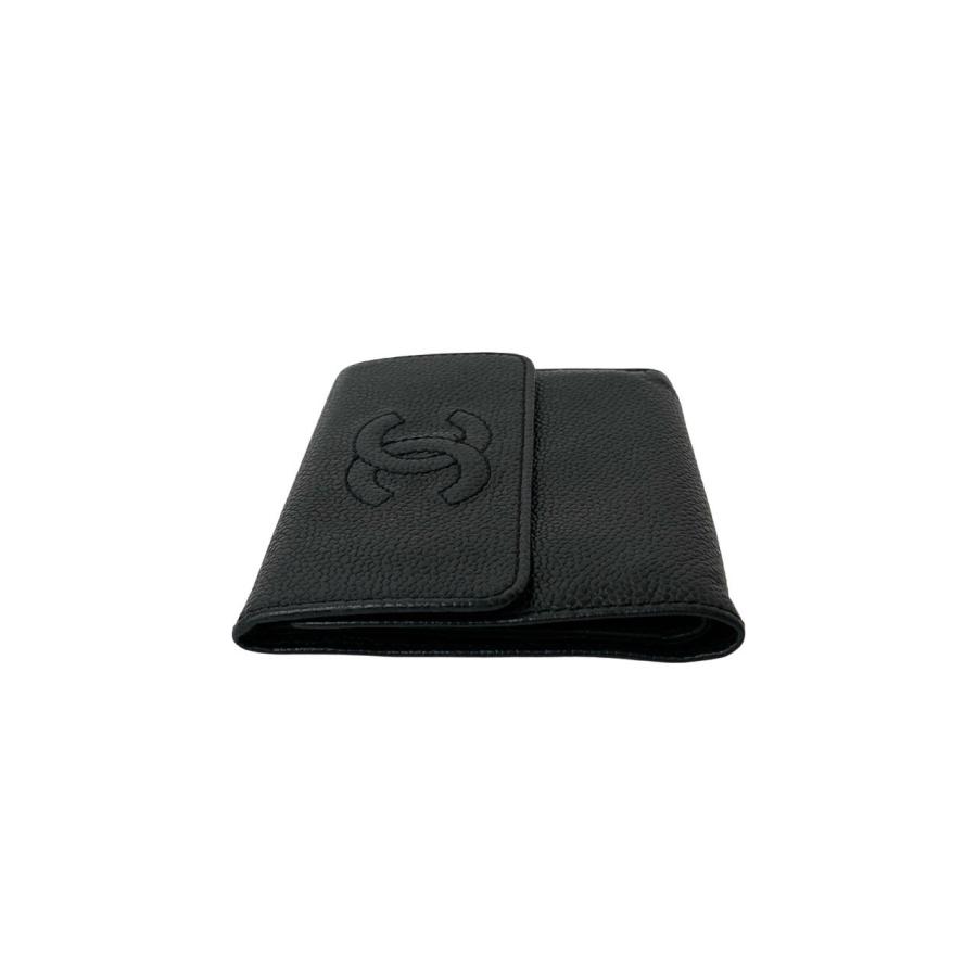 CHANEL レザー キャビアスキン ココマーク ヴィンテージ 三つ折り財布 CHANEL（シャネル） 極 美品 シール有 7番台 ヴィンテージ ココマーク