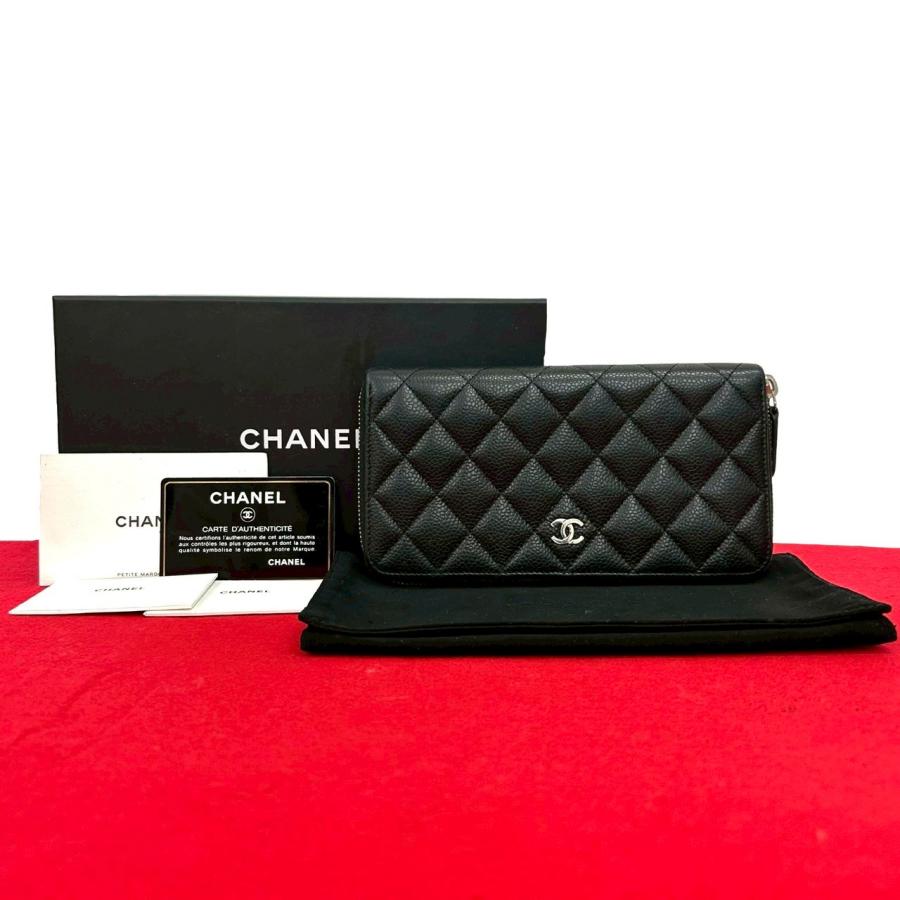 極美品 保存箱袋付き シャネル 三つ折り キャビア ココ マトラッセ CHANEL（シャネル） 極 美品 箱 袋付き カード シール有 22番台