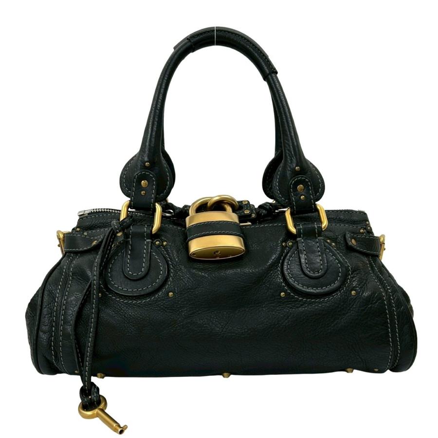 美品 クロエ パディントン ボストンバッグ 黒 レザー y2k Chloe（クロエ） 極 美品 袋 鍵付き パディントン ステッチ レザー 本